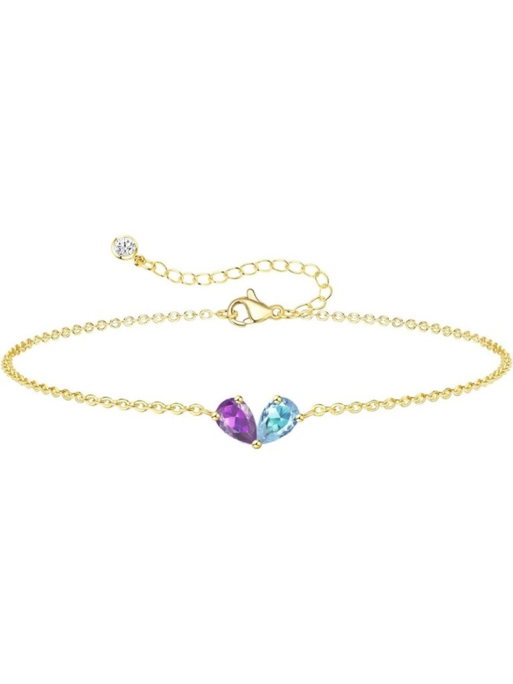 02-03 February&March Gold 2 Birthstone Heart Bracelet 14K Plated CZ